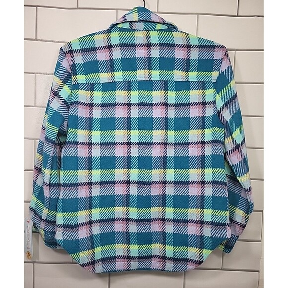 Cat & Jack Girls Sz M Teal Plaid Shacket Shirt Jacket Casual School Outdoor NWT - Picture 2 of 6